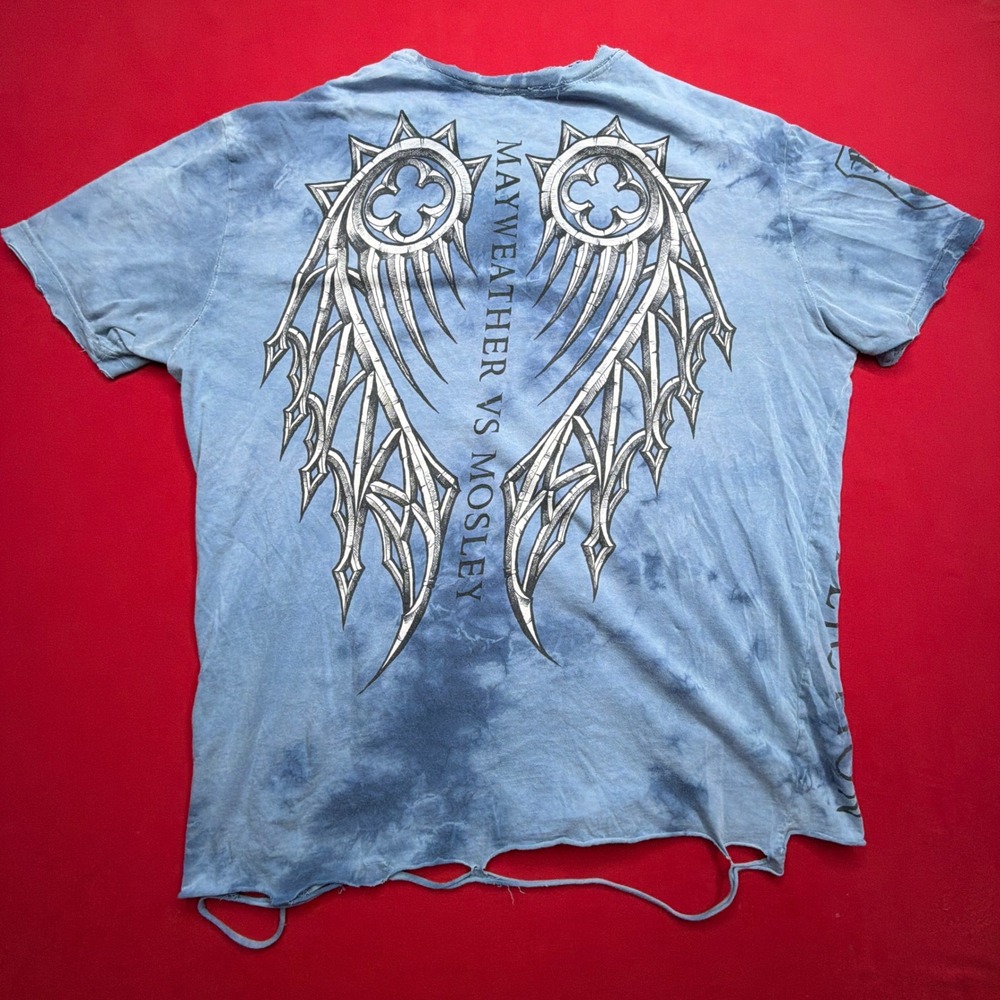 Affliction Mayweather vs Mosley Shirt Mens 3XL Blue Tie Dye Graphic Y2K Vintage